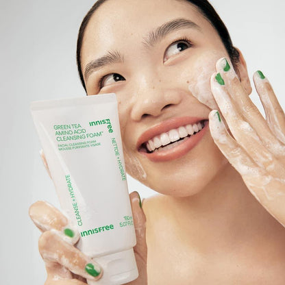 Innisfree Green Tea Amino Hydrating Cleansing Foam 150ml at Embé Skin Korean and Japanese Beauty Skincare
