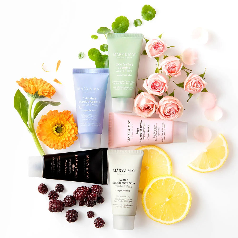 Mary&May Mini Wash-Off Mask Gift Set 5 x 30g (with Silicone Spatula) at Embé Skin Korean and Japanese Beauty Skincare