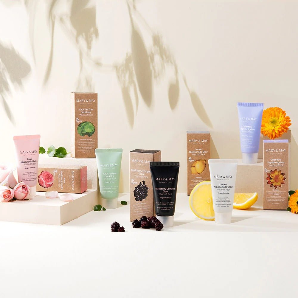 Mary&May Mini Wash-Off Mask Gift Set 5 x 30g (with Silicone Spatula) at Embé Skin Korean and Japanese Beauty Skincare
